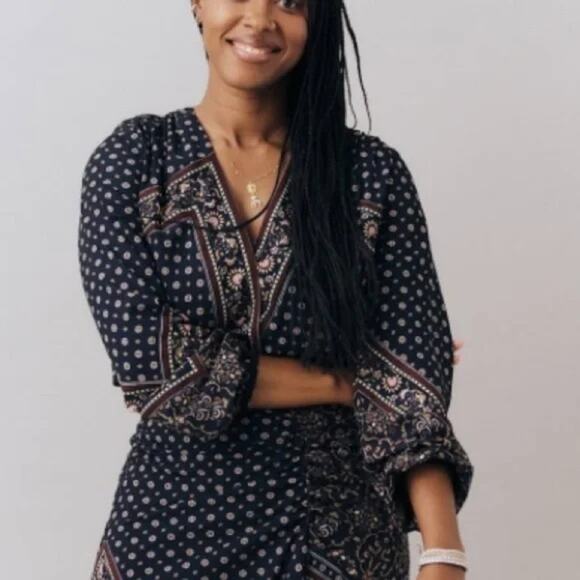 JONATHAN SIMKHAI Scarf Print Peasant Faux Wrap Long Sleeve Blouse US XS NWT - Picture 11 of 11